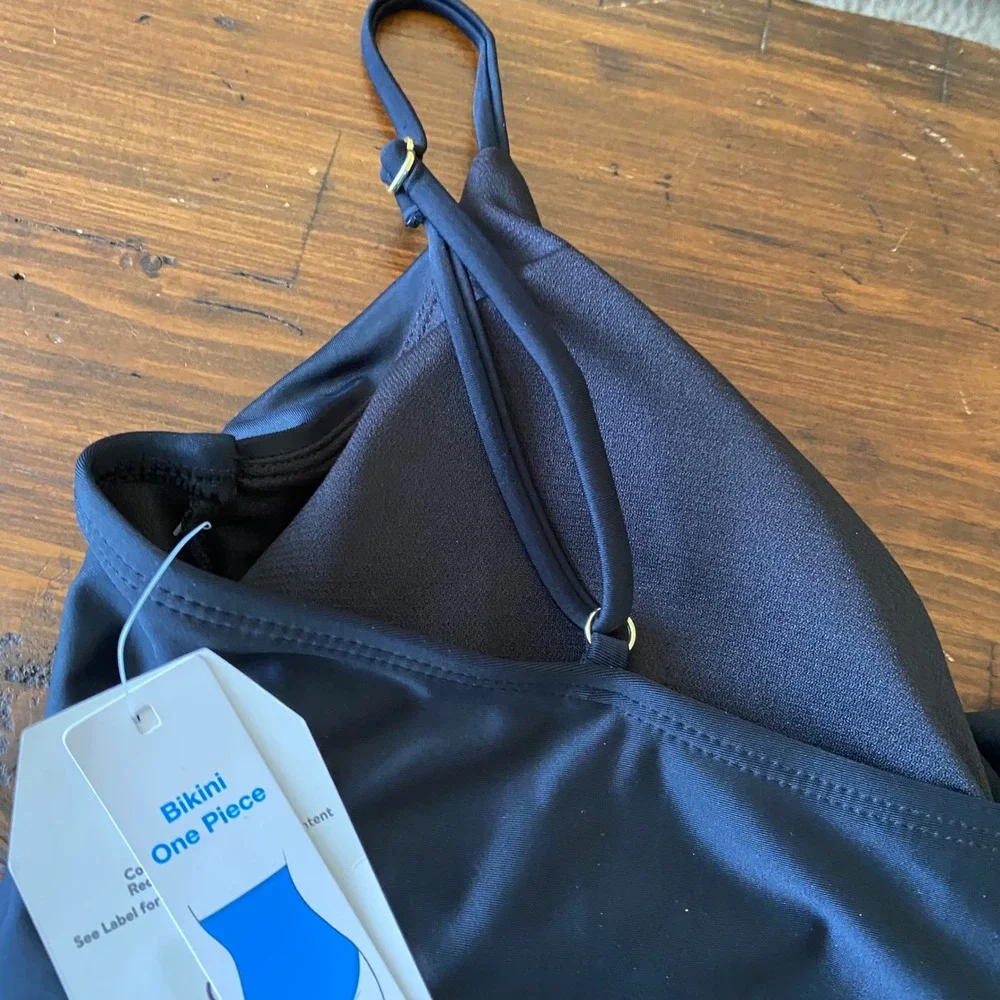 NWT Time and Tru Women Black Twist Front One Piece Swimsuit Size XL 16-18